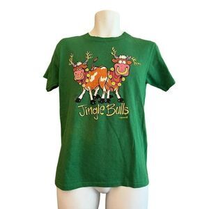 Vtg Size Small Jingle Bulls T Shirt Christmas Cow Graphic J Bates Cartoon